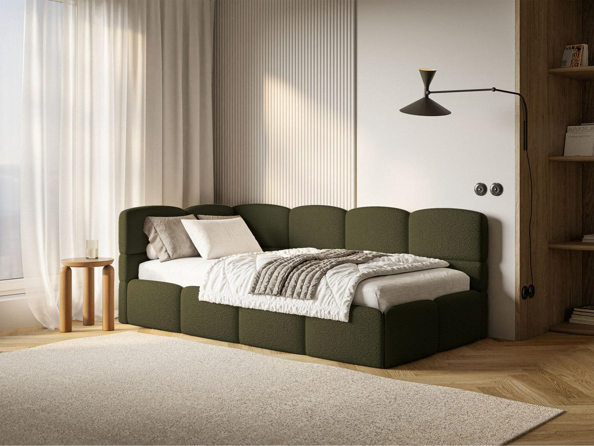 JUGENDBETT Cloudy links Bouclé Olivgrün - Olivgrün, Kunststoff/Textil (90/200cm) - Selsey