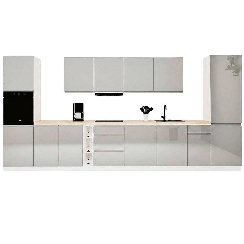 KÜCHENZEILE 440 cm - KA23-M440- in Grau/Hochglanz - Grau, Holz (440/212/58cm)