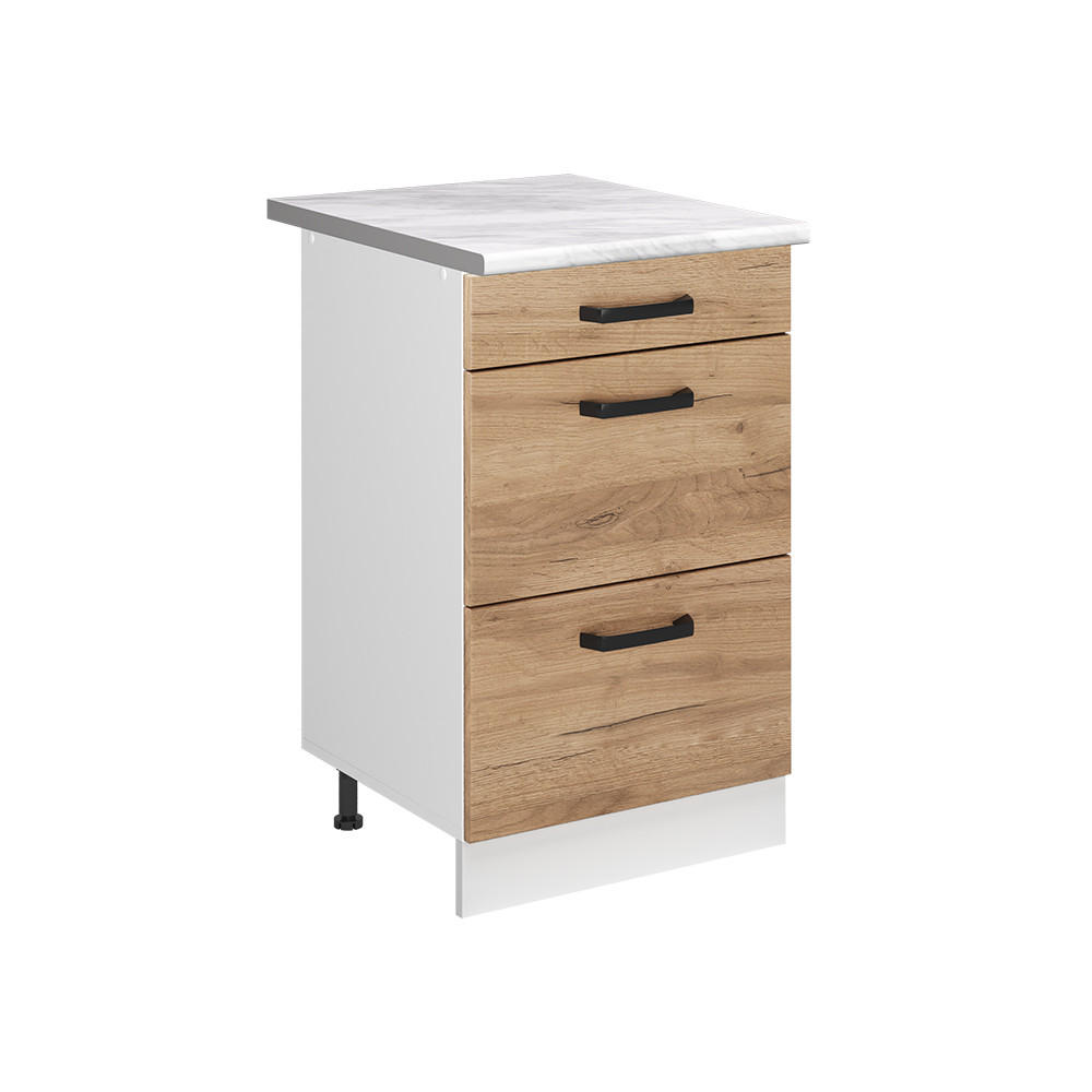KÖKSUNDERSKÅP R-Line, Goldkraft ek/Vit, 50 cm Marmuras stalviršis Honungsek, Vit 81.6/50/60 cm