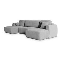 WOHNLANDSCHAFT SENTUM P Hellgrau Kordstoff mit Schlaffunktion - Hellgrau, Holz (330/90/148cm) - MASSENO