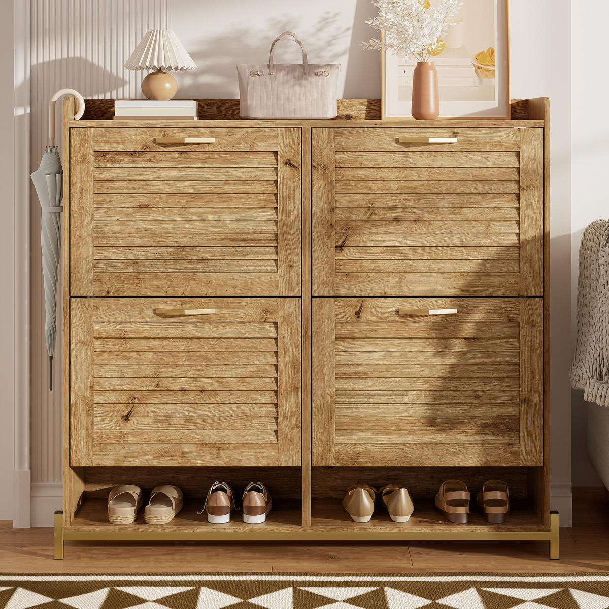 SCHUHSCHRANK 108x24x100 cm Holzleisten - Naturfarben, Holz (108.5/100/24cm) - Fortuna Lai