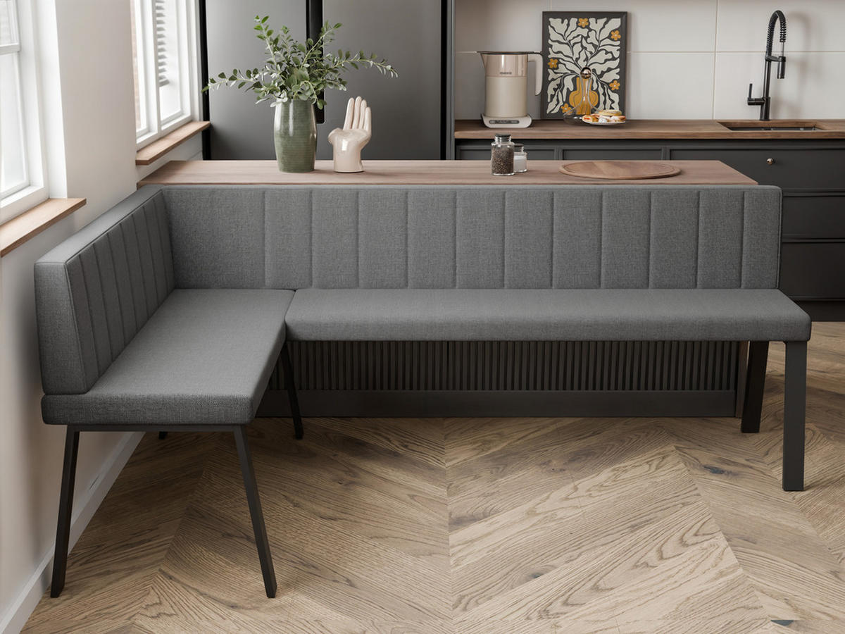 ECKBANK links MONO Y Webstoff gesteppt, 128/168 cm Dunkelgrau - Dunkelgrau, Textil/Metall (128/168cm) - Idohome