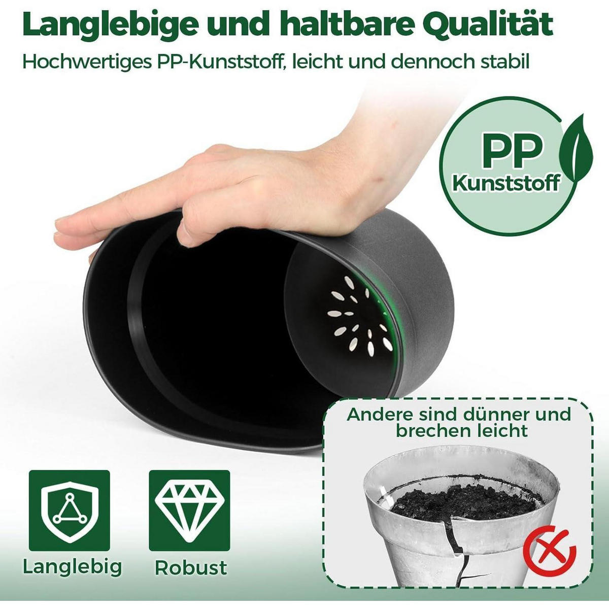 BLUMENTOPF 6er-Set Kunststoff Schwarz 12,5 cm - Schwarz, Kunststoff (12.5/10/12.5cm)