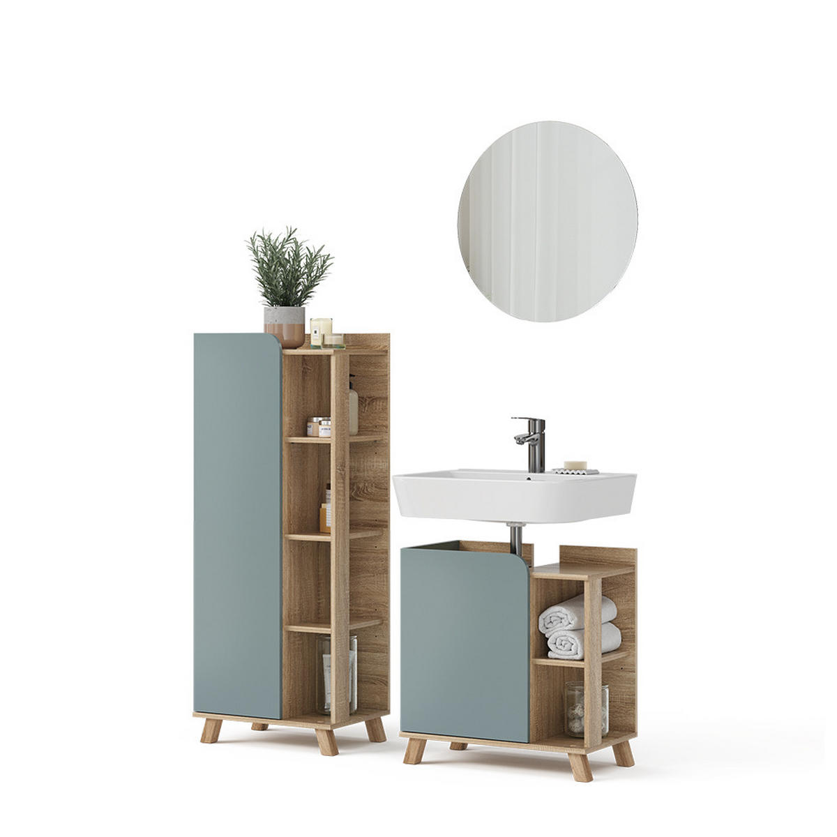 BADMÖBEL-SET Karen Blau-Grau 3 Teile - Blau, Holzwerkstoff (60/65/35cm) - Vicco