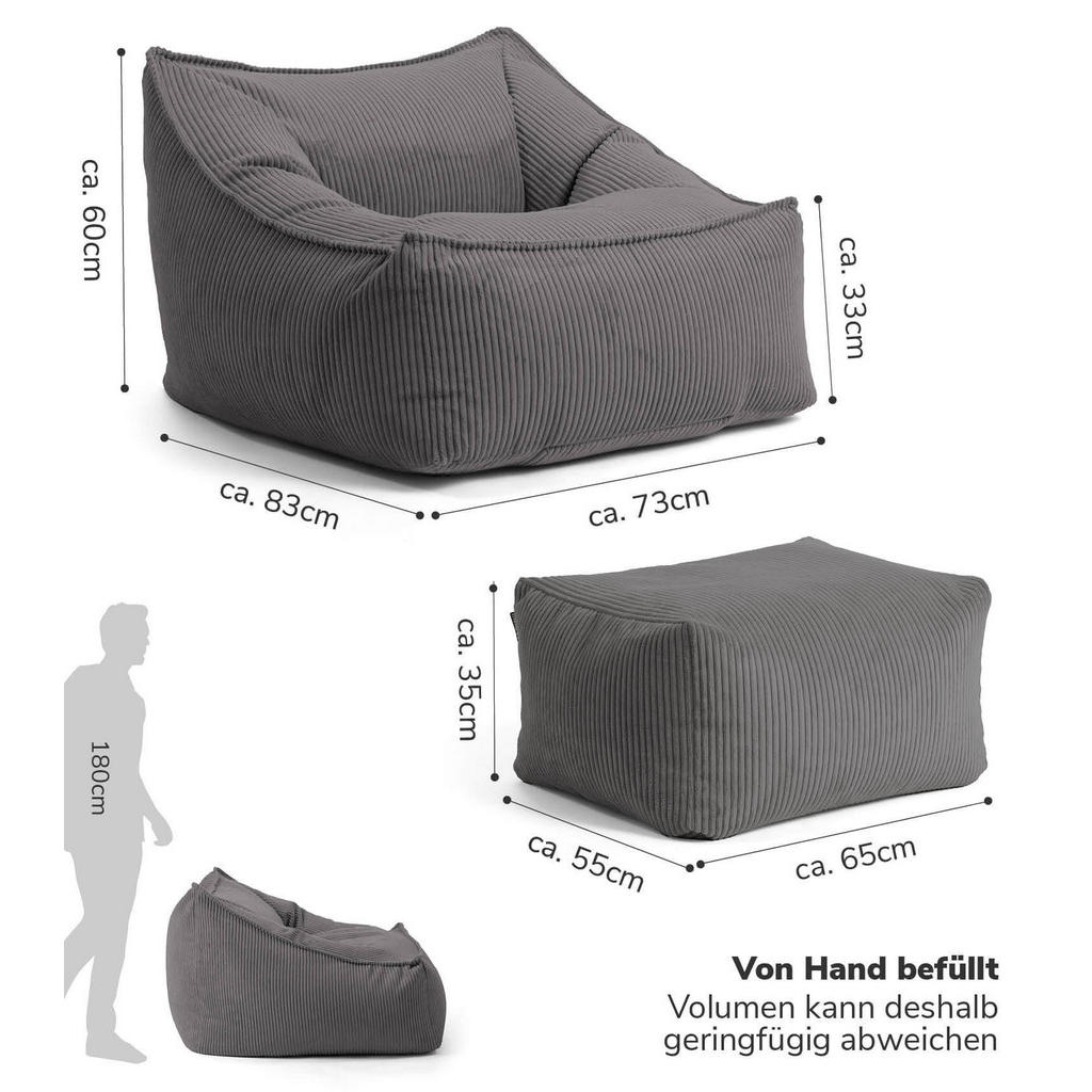 Thumbnail - Mokebo Sitzsack, Anthrazit, Textil, 73x60x138 cm, Oeko-Tex®, Wohnzimmer, Hocker, Sitzsäcke, XXL Sitzsäcke