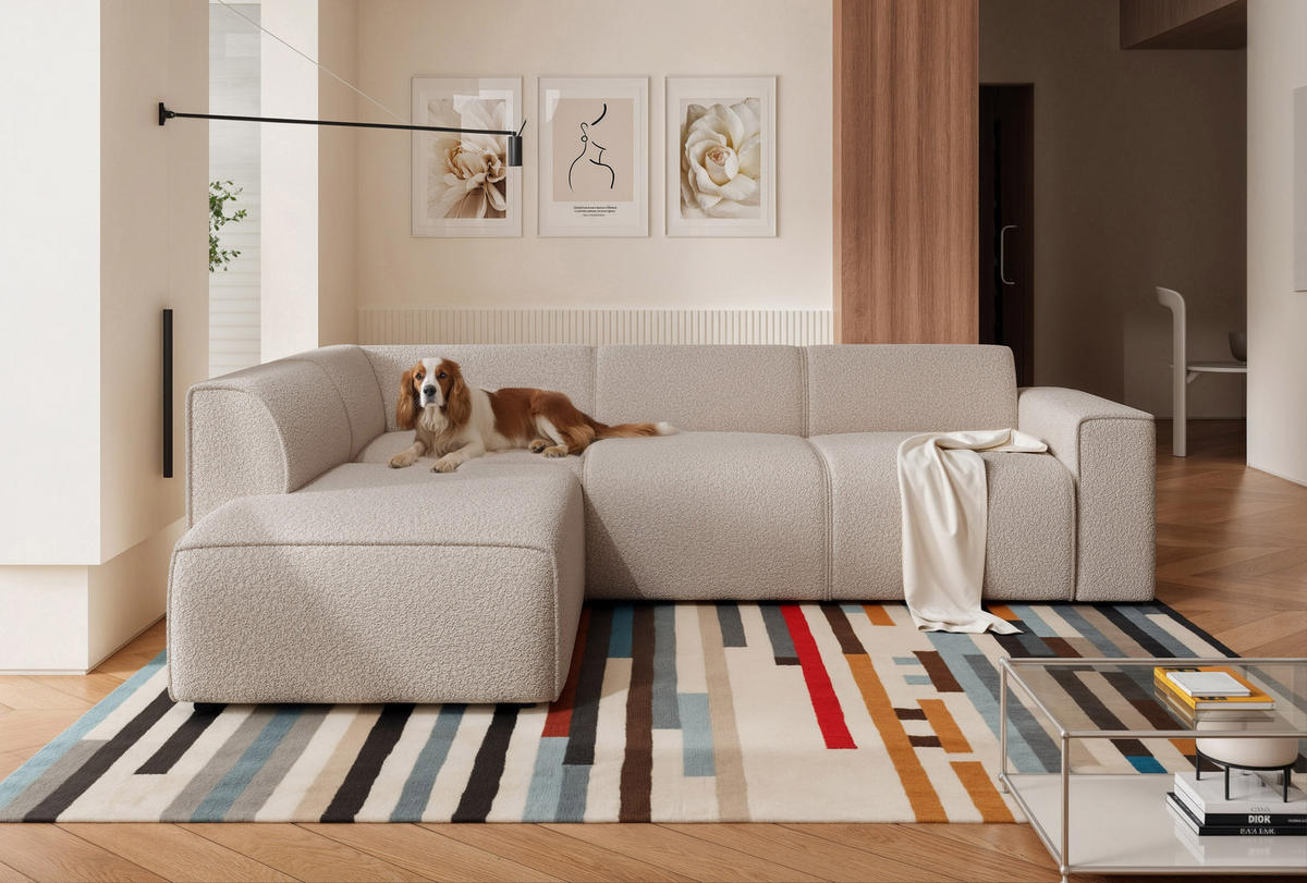 ECKSOFA ZAVO Feiner Mischstoff in Beige - Beige, Holzwerkstoff/Kunststoff (310/218cm) - Idohome