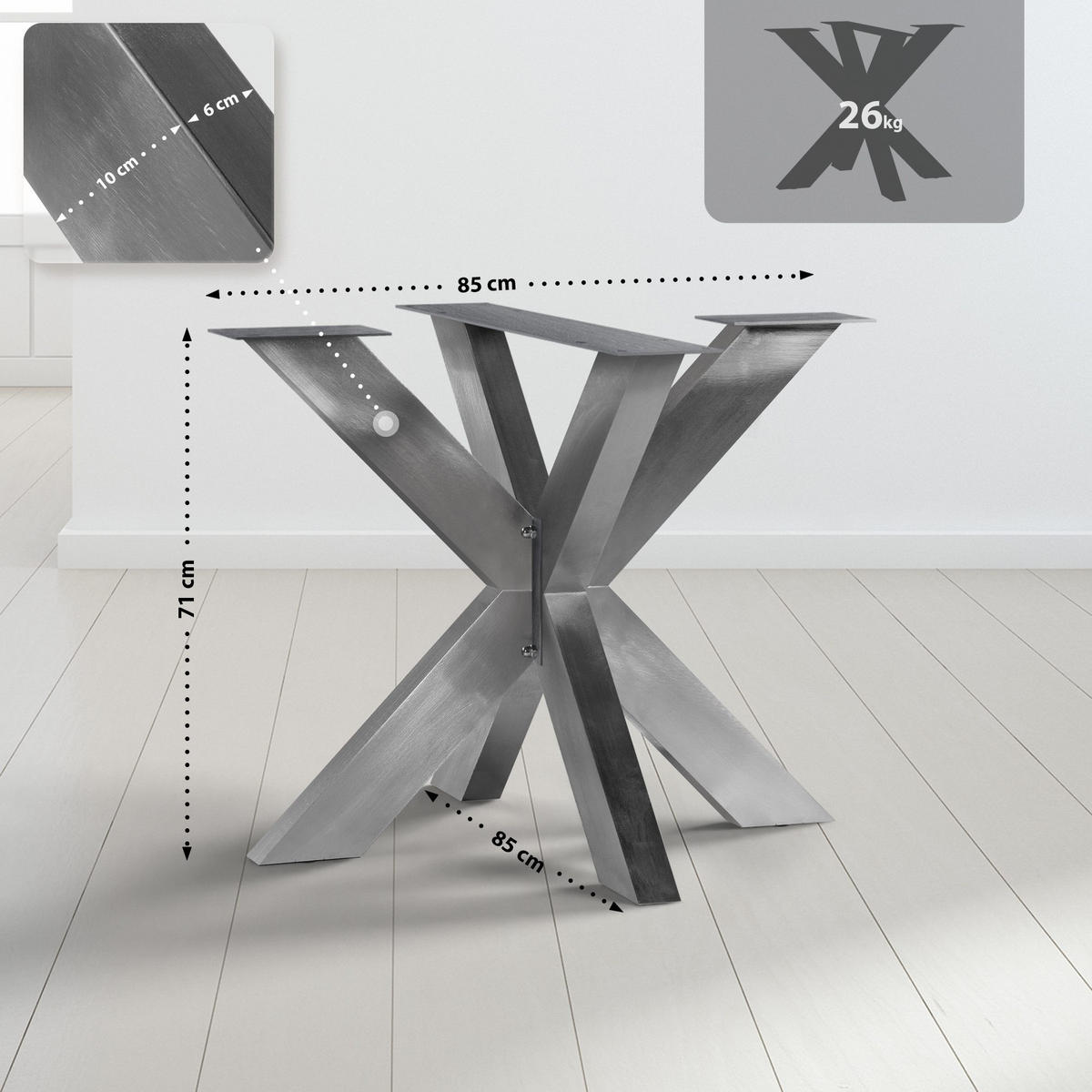 TISCHBEIN eckig 85/85/71 cm Edelstahl Edelstahl - Edelstahlfarben, Metall (85/71/85cm) - CLP