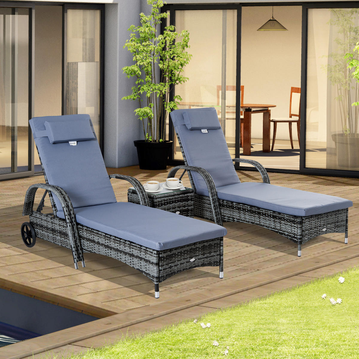 GARTENLIEGE DE-13561 5-fach verstellbar, mit Rollen Grau - Grau, Metall (73/56/200cm) - ComfortXL