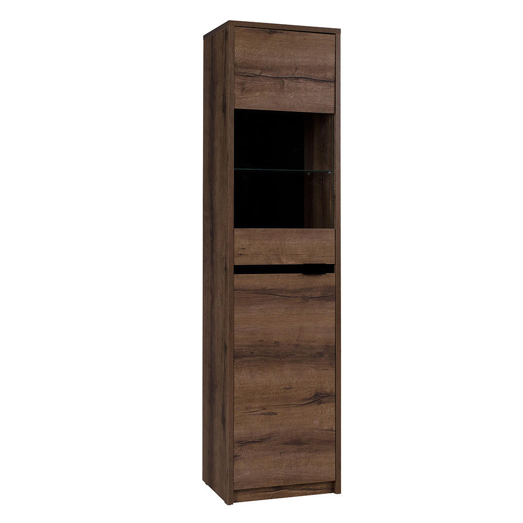 HOCHVITRINE Martin 50 cm breite - Schwarz Hochglanz/Schwarz, Glas/Holzwerkstoff (50/200/40cm) - Ravio
