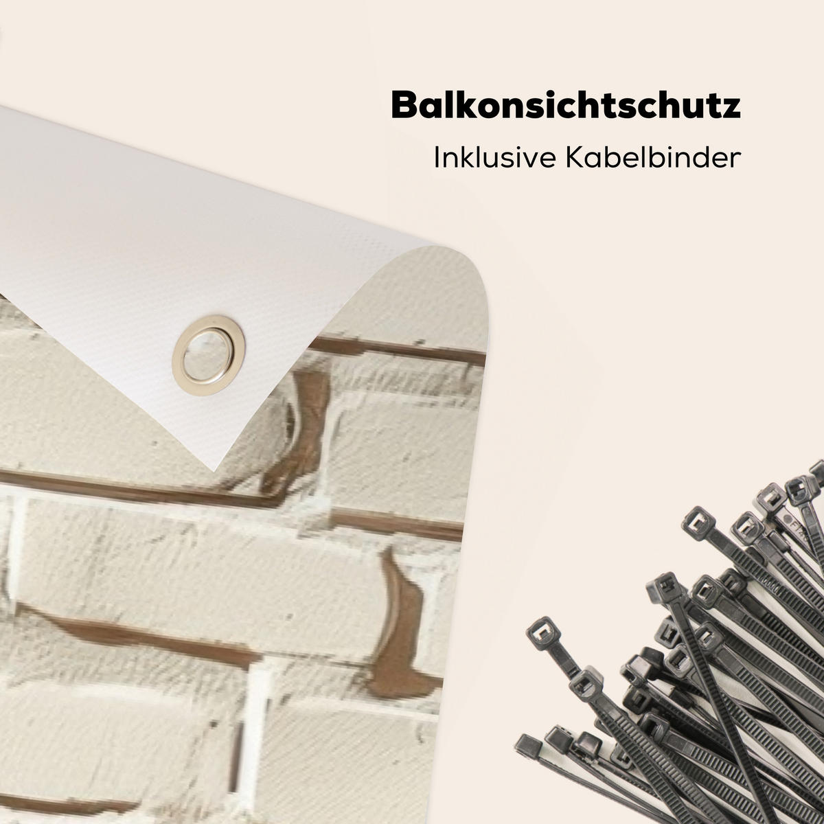 BALKON-SICHTSCHUTZ Ziegel - Wand - Licht - Weiß - Creme, Kunststoff (300/100cm) - MuchoWow