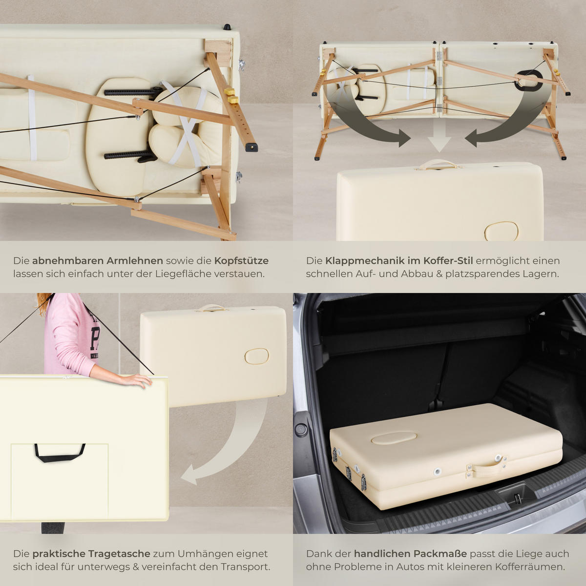 MASSAGELIEGE 2 Zonen Freddi,210 x 95 x 84 cm,beige - Beige, Holz (61/62/185cm) - tectake