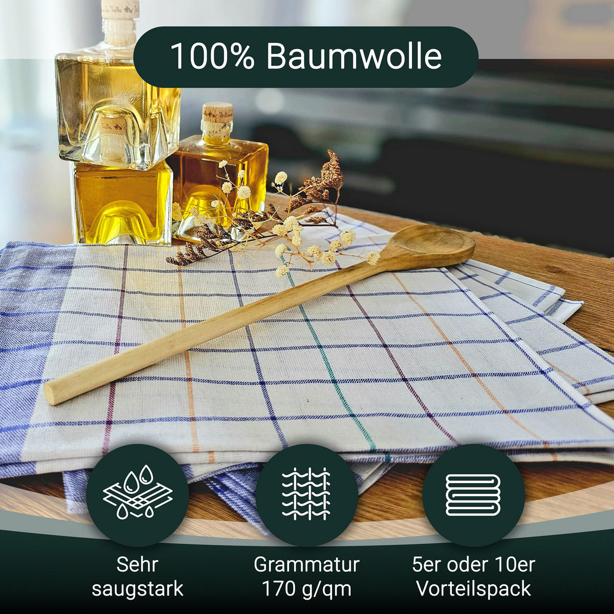 GESCHIRRTÜCHER, 5er-Set, 50x70 cm, 100% Baumwolle, farblich sortiert - Blau, Textil (50/70cm) - Zollner