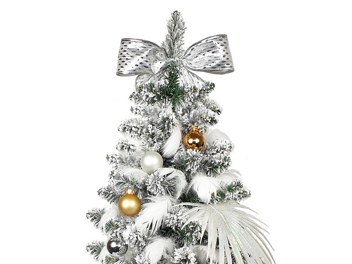 WEIHNACHTSBAUM künstlicher 60 cm mit LED-Beleuchtung, POLAR GOLD, mit 41 Weihnachtsbaumschmuck, Pflanztopf mit Jutesack - Silberfarben/Goldfarben, Kunststoff/Stein (40/60cm) - LAALU