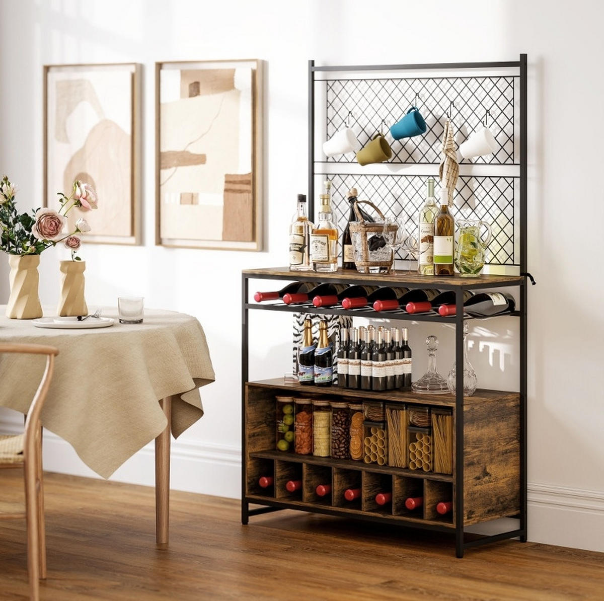 BUFFET 96,5 cm aus Holzwerkstoff und Metall mit Weinregal und Arbeitsfläche Braun - Braun, Holz (96.5/165/38cm) - Modenvie
