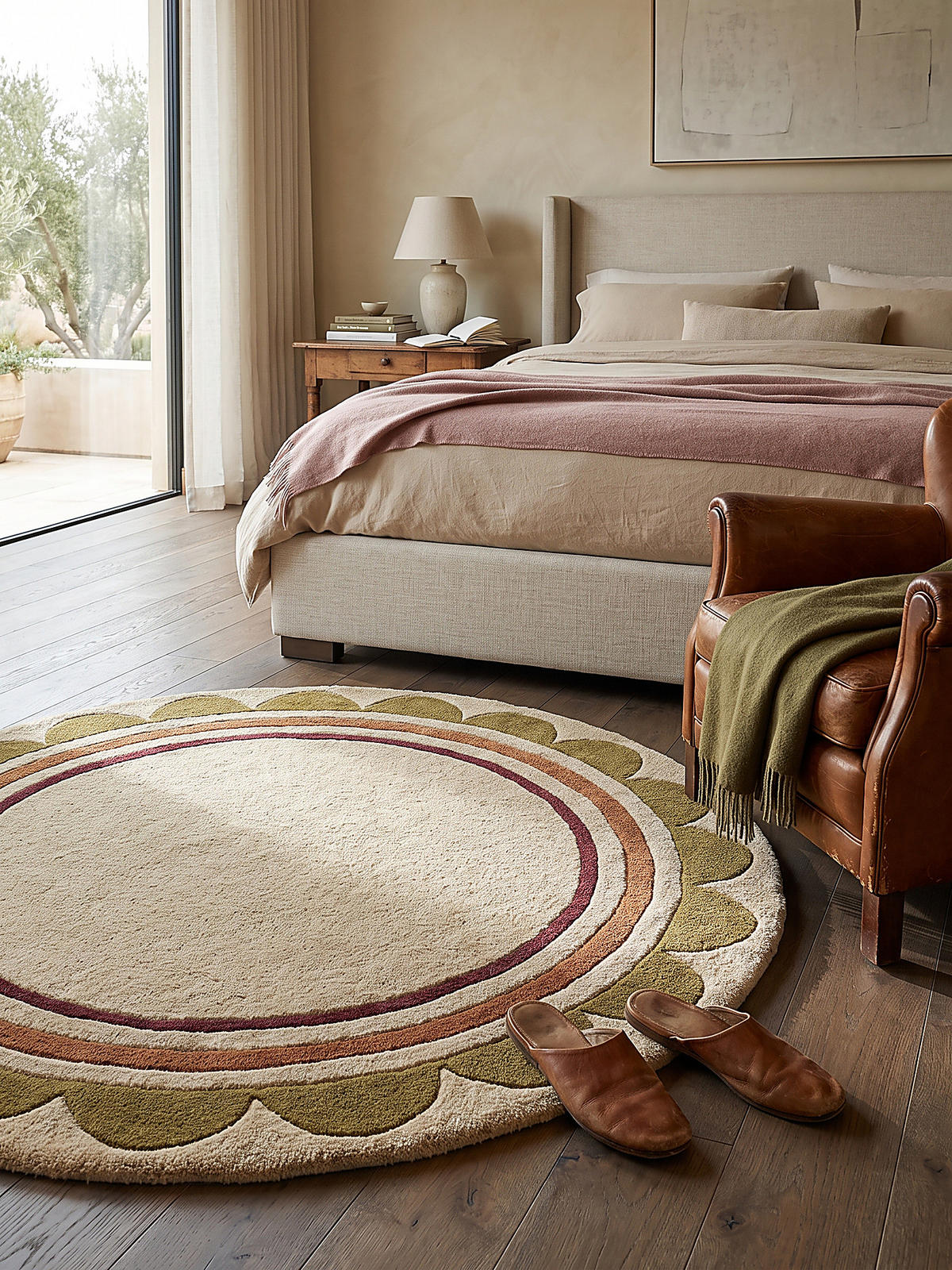 WOLLTEPPICH handgetuftet WENSUM, Scallop-Bordüre, Beige-Multicolor, Ø 120 cm - Beige, Textil (120/120cm) - KADIMA DESIGN