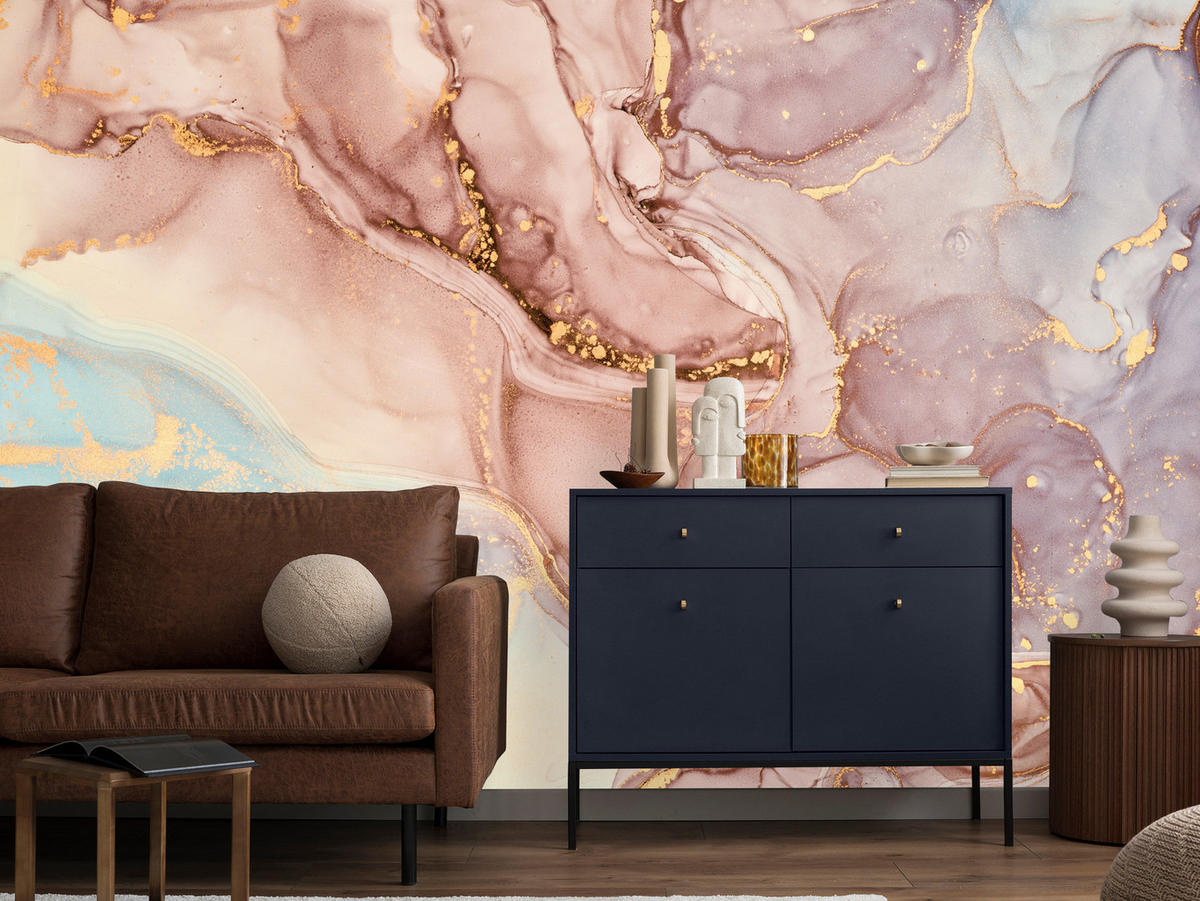 FOTOTAPETE für Wohnzimmer Bunte Marmor Abstraktion 250x175 - Blau/Beige, Papier (250/175cm) - Muralo