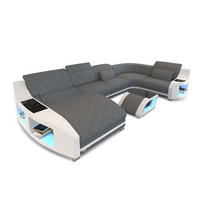 WOHNLANDSCHAFT Stoff Sofa Swing U Form Grau Weiß Mikrofaserstoff - Grau, Kunststoff (404/90/220cm)