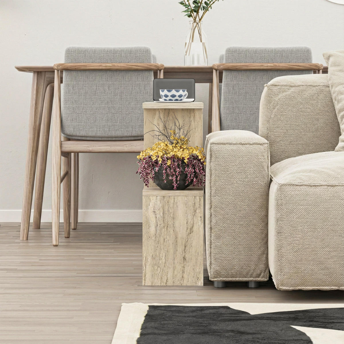 BEISTELLTISCH Homemania Travertin 60/20/60 cm - Beige, Holzwerkstoff (19.6/60/59.4cm) - Decortie