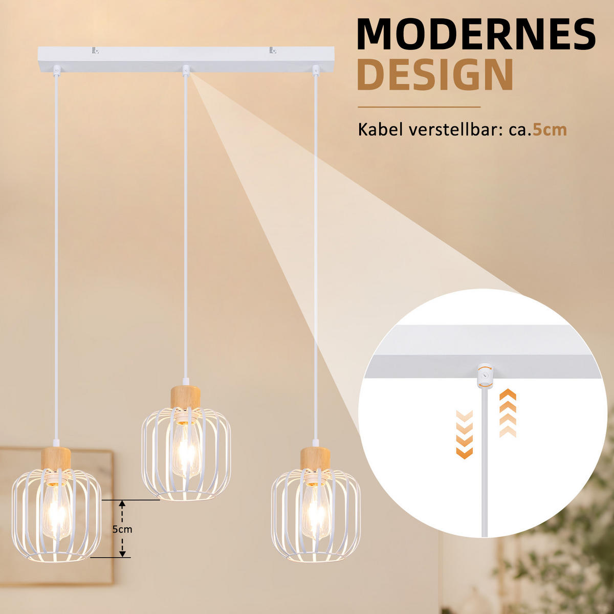 PENDELLEUCHTE Uxvin 62/18/145 cm - Weiß, Holz/Metall (62/18/145cm) - ZMH