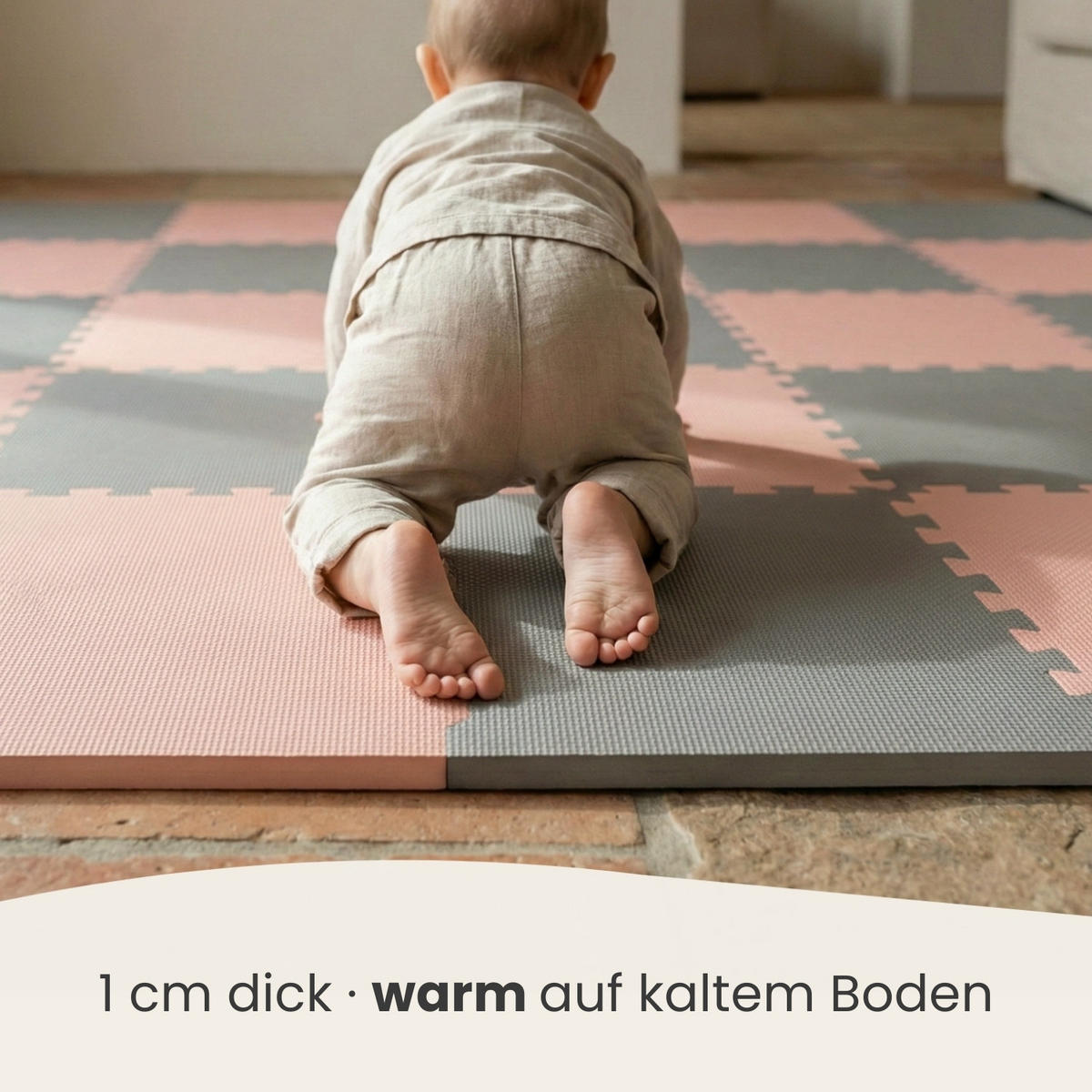 SPIELMATTE ab Null - 180/90/1 cm Puzzlematte mit Rand Terrakotta Grau - Rosa, Kunststoff (30/30cm) - Littletom