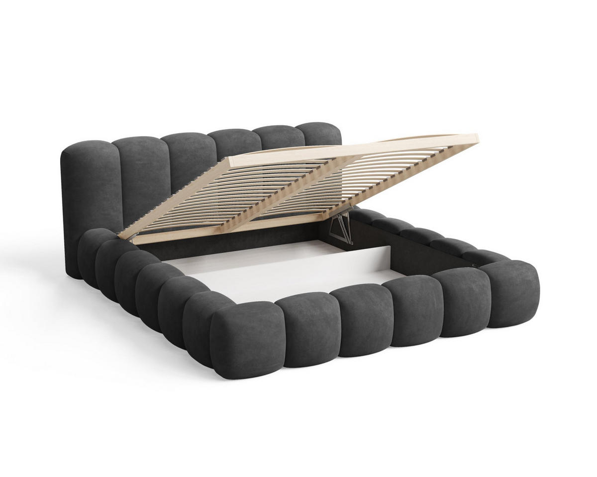 POLSTERBETT 160x200 mit Bettkasten, Lattenrost und Kopfteil, Velluto-Samt Stoffbezug Schwarz - Schwarz, Holz (160/200cm) - Chilly