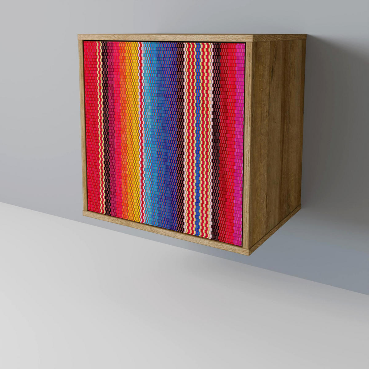 SIDEBOARD ETHNIC MEXICAN, Eichefarben, 57,5x42x67,5 cm, Schwarze Metall-Rahmenfüße - Eichefarben/Multicolor, Holzwerkstoff/Metall (57.5/67.5/42cm) - SpaceRebels