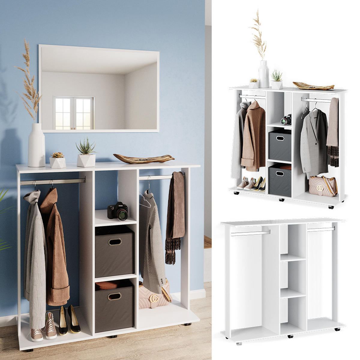 GARDEROBENSCHRANK Robbie Weiß 130 x 120 cm - Weiß, Holzwerkstoff (130/120/40cm) - Vicco