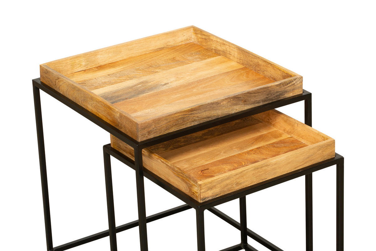 BEISTELLTISCH Gerd 2er Set Mangoholz Braun 55x55x55cm - Braun, Holz (55/55/55cm) - DELUKE