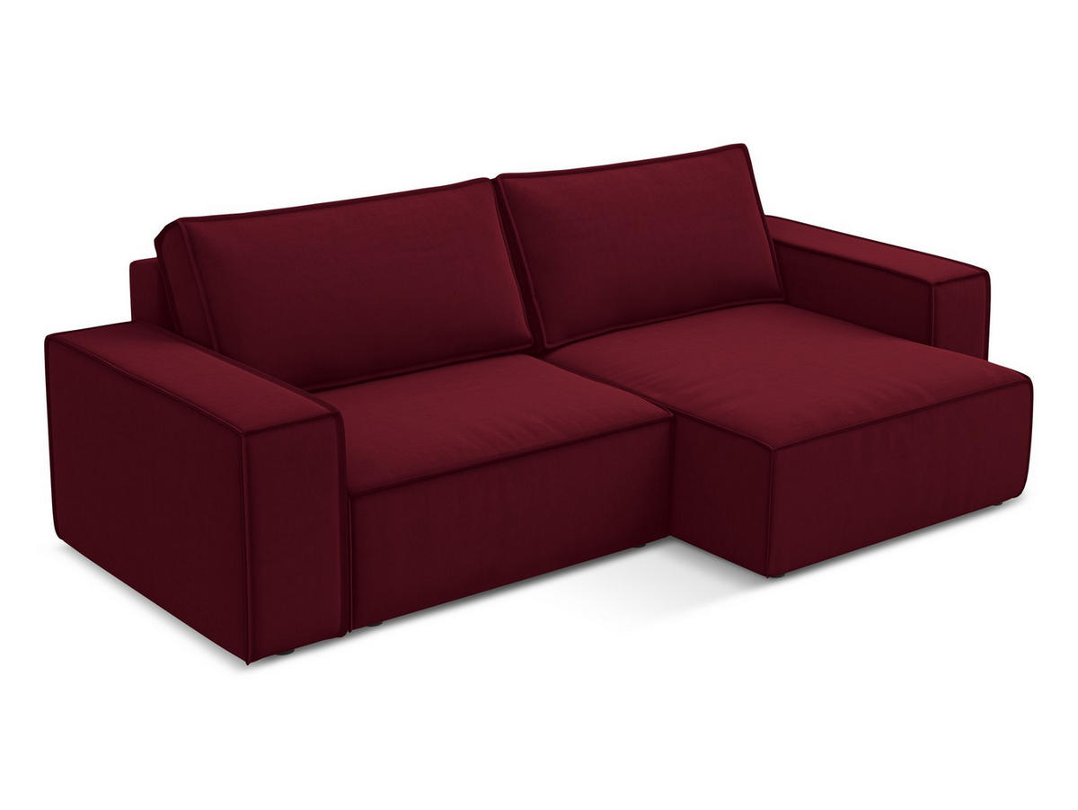 ECKSOFA mit Schlaffunktion Samt Stoff Rot - Bordeaux/Rot, Kunststoff/Textil (257/148cm) - Makamii