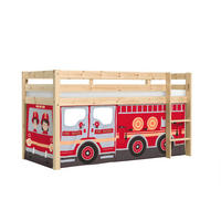 KINDERBETT Karolina 210x114x106 Massivholz Natur Textilset Feuerwehr - Kieferfarben/Dunkelrot, Holz (90/200cm) - 58aufmkessel