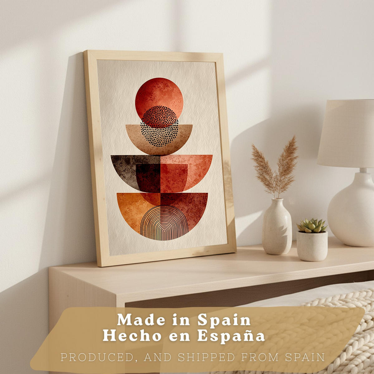 PLAKAT Sada 3 Abstraktní červené tvary A3 Lehký dřevěný rám - béžová, papír (29.7/1/42cm) - Nacnic