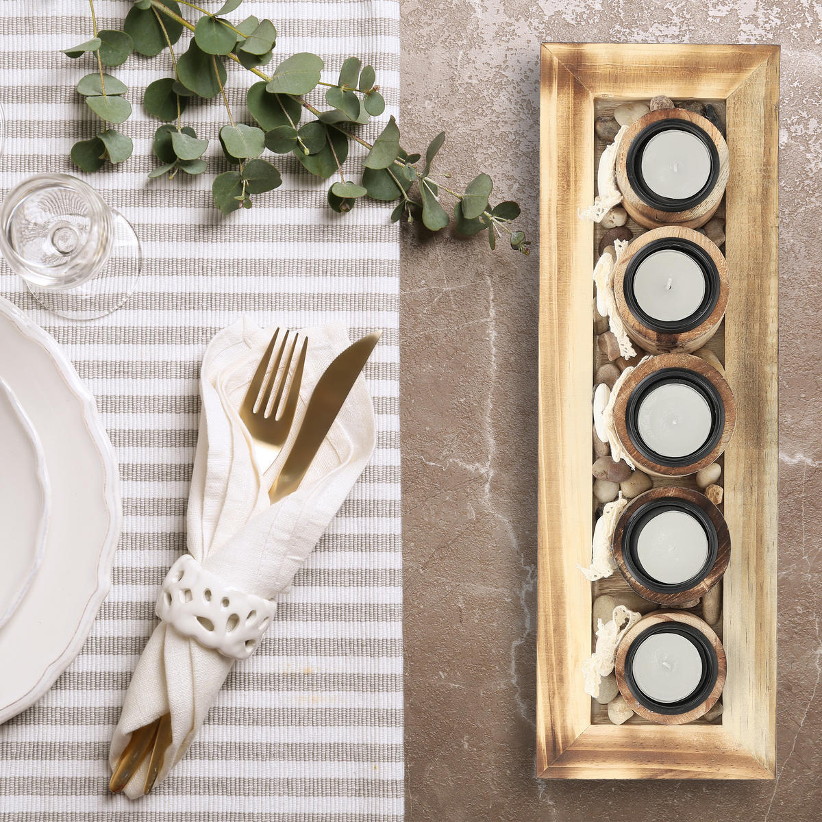 TEELICHTHALTER - Hellbraun, Holzwerkstoff (13.5cm) - Relaxdays