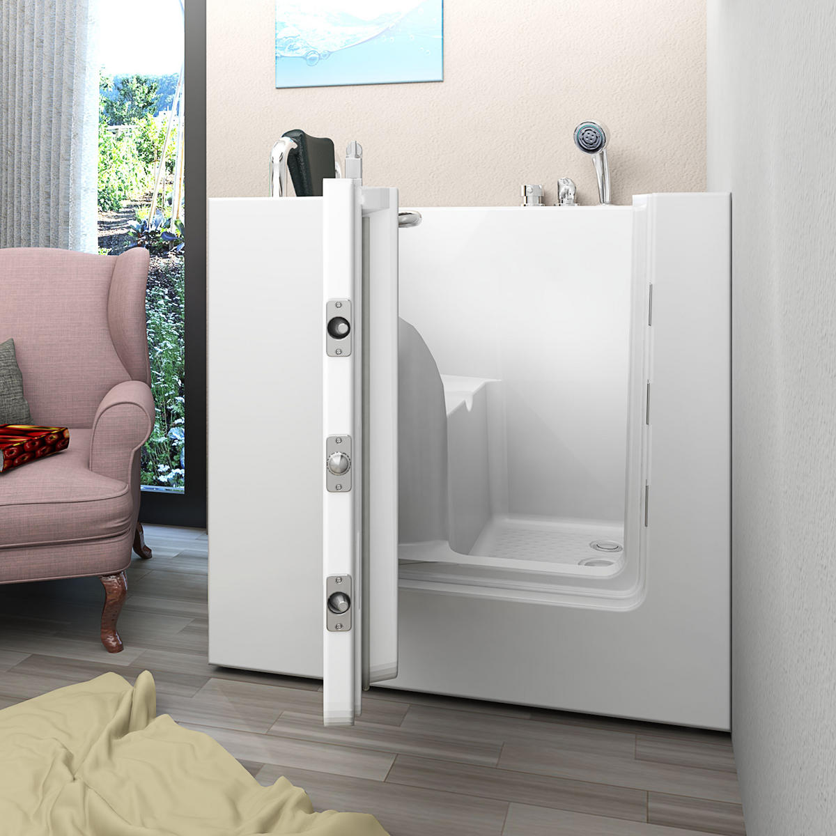 SENIORENWANNE S02-C-L Weiß - Weiß, Glas/Kunststoff (78/113/100cm) - AcquaVapore by Sandra Jentho