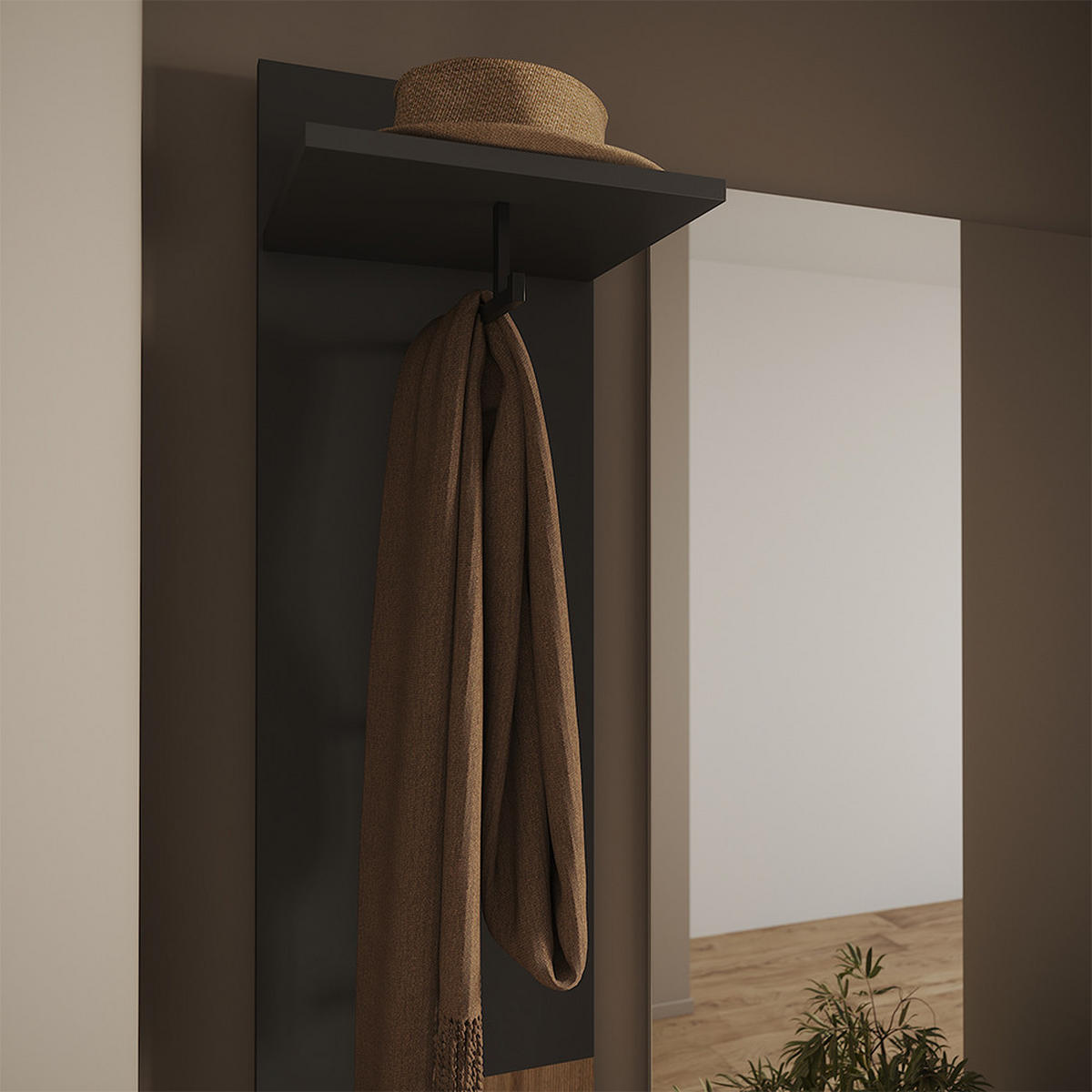 GARDEROBE Irma Anthrazit/Artisan 106 x 43 cm Set mit Schuhschrank und Garderobenpaneel - Anthrazit, Holzwerkstoff (106/43/37cm) - Vicco