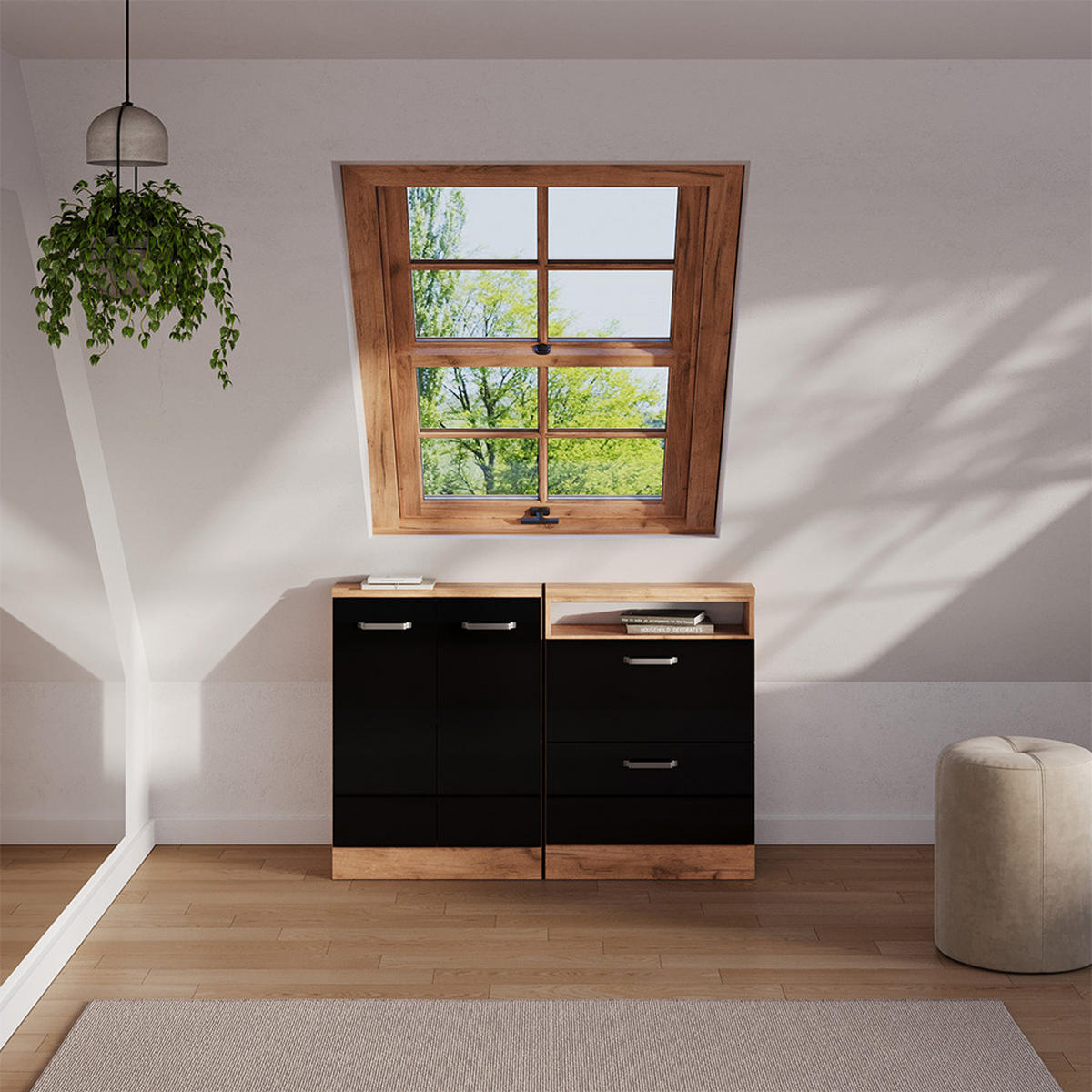 DACHSCHRÄGENSCHRANK Rion Schwarz Hochglanz mit 2 Türen - Schwarz Hochglanz, Holzwerkstoff (60/81.6/46cm) - Vicco