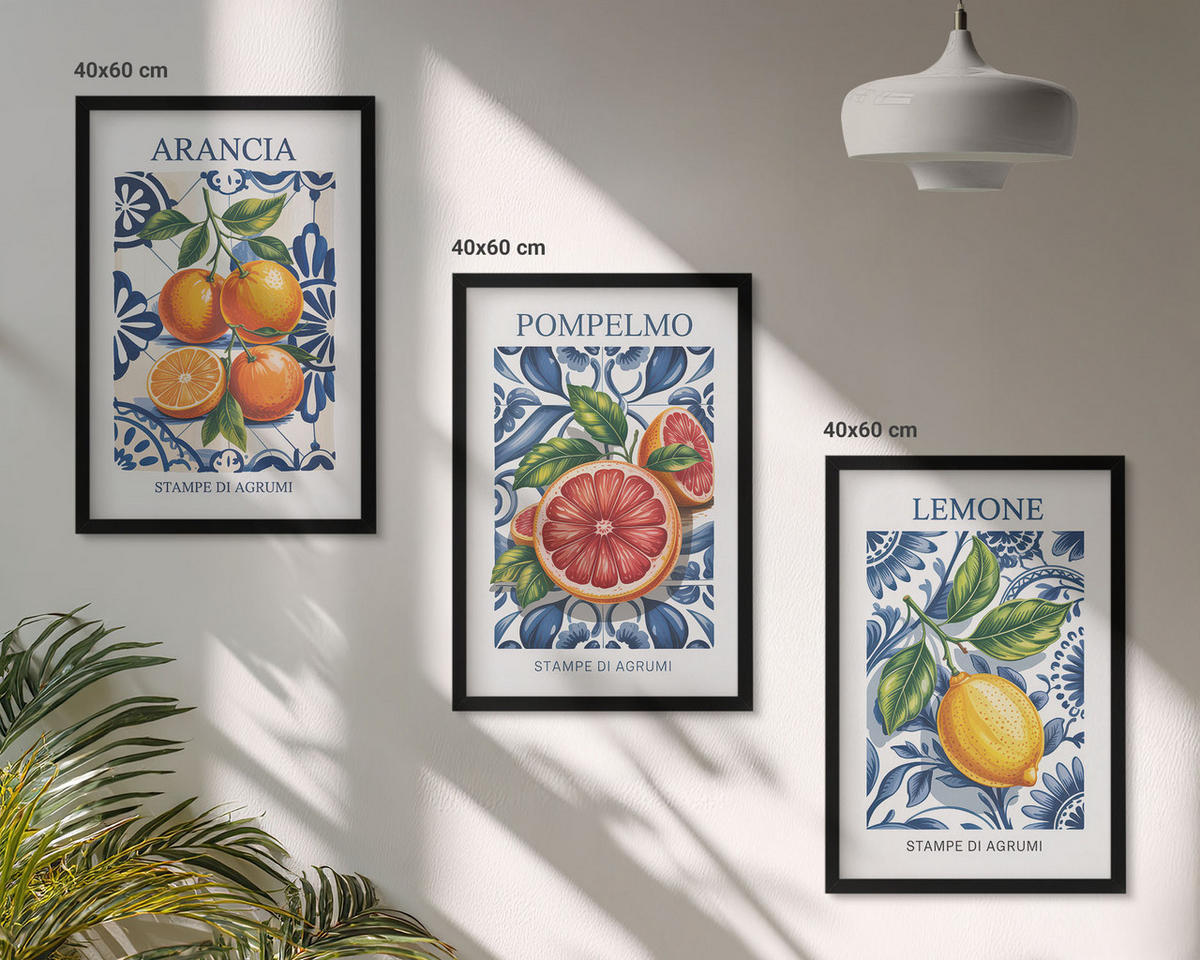 BILDER SET 3er Set - 40x60 cm Schwarzer Rahmen - Italienische Zitrus-Modeplakate - Schwarz, Kunststoff (40/60cm) - TULUP