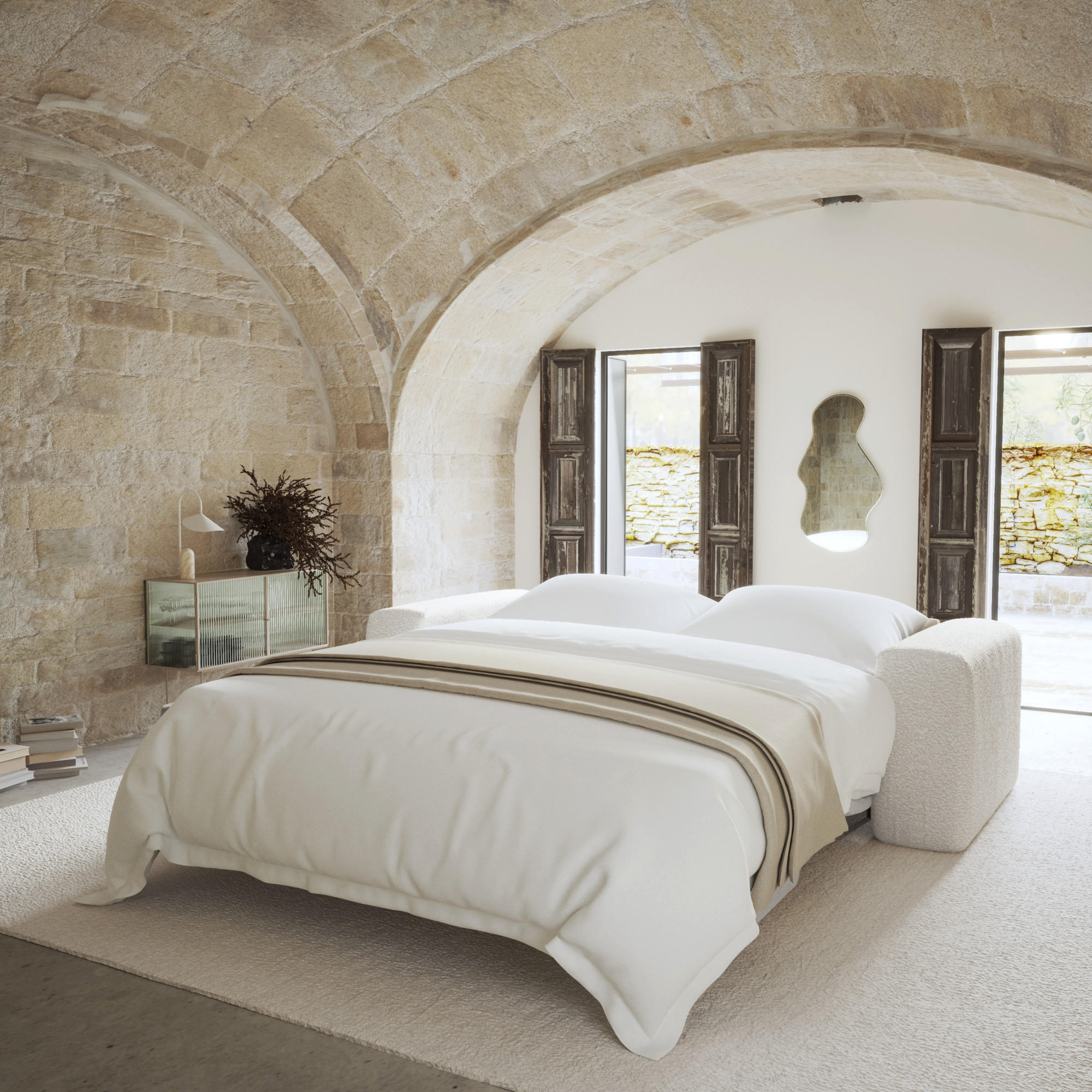 Thumbnail - Sia Home Schlafsofa, Creme, Textil, 4-Sitzer, Rechteckig, 234x73x95 cm, Wohnzimmer, Sofas & Couches, Schlafsofas