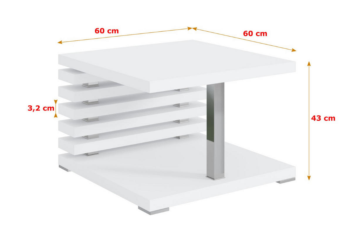 KAFFEETISCH 60x60x44 cm - Weiß - YOTO +2 - Weiß, Holzwerkstoff (60/60/44cm) - ALTDECOR