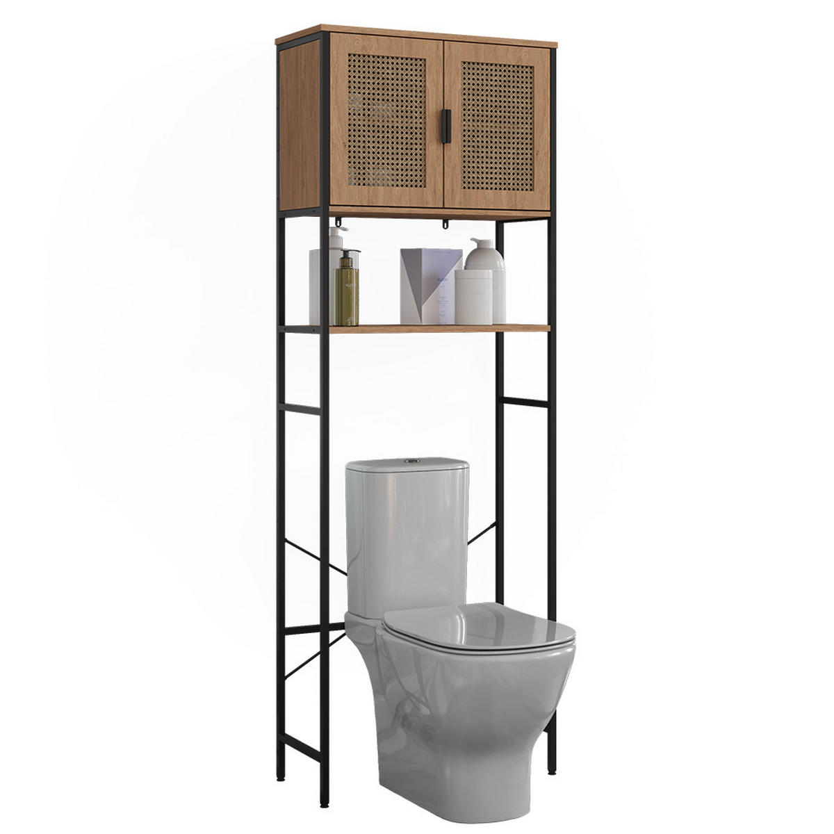TOILETTENSCHRANK Linara, Eiche/Schwarz, 64 x 180 cm - Eichefarben/Schwarz, Holzwerkstoff (64/180/27cm) - Vicco