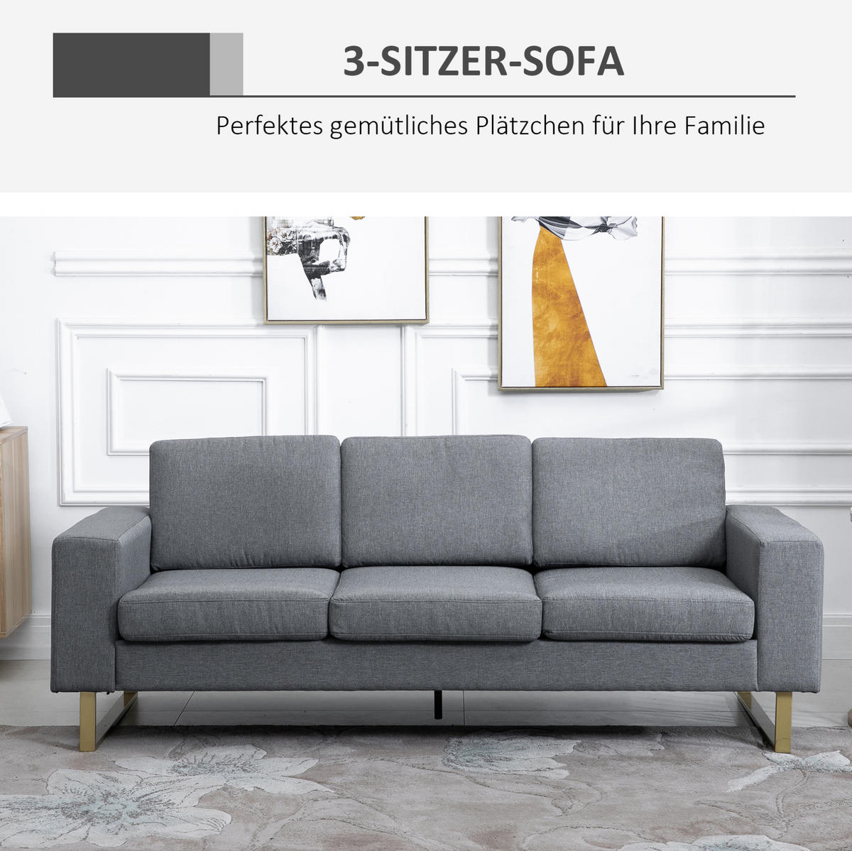 3-SITZER-SOFA aus Holz 200x82x78 cm in Dunkelgrau mit 6 Kissen - Dunkelgrau, Textil (82/78/200cm) - Modfu