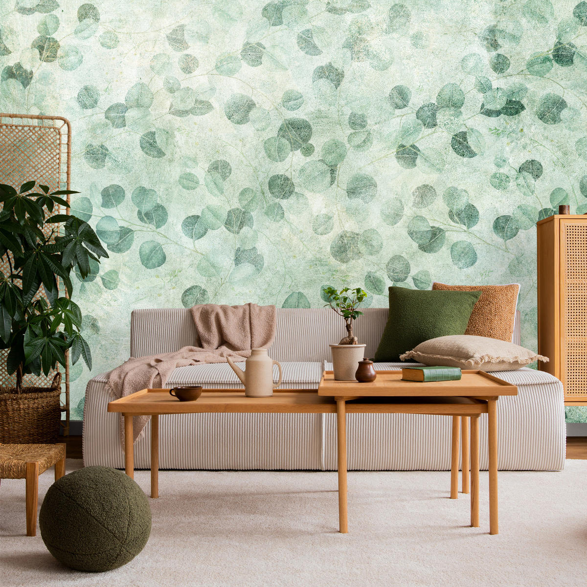 FOTOTAPETE Grüne Blätter Beton Optik Natur 150x105 - Grün, Papier (150/105cm) - Muralo