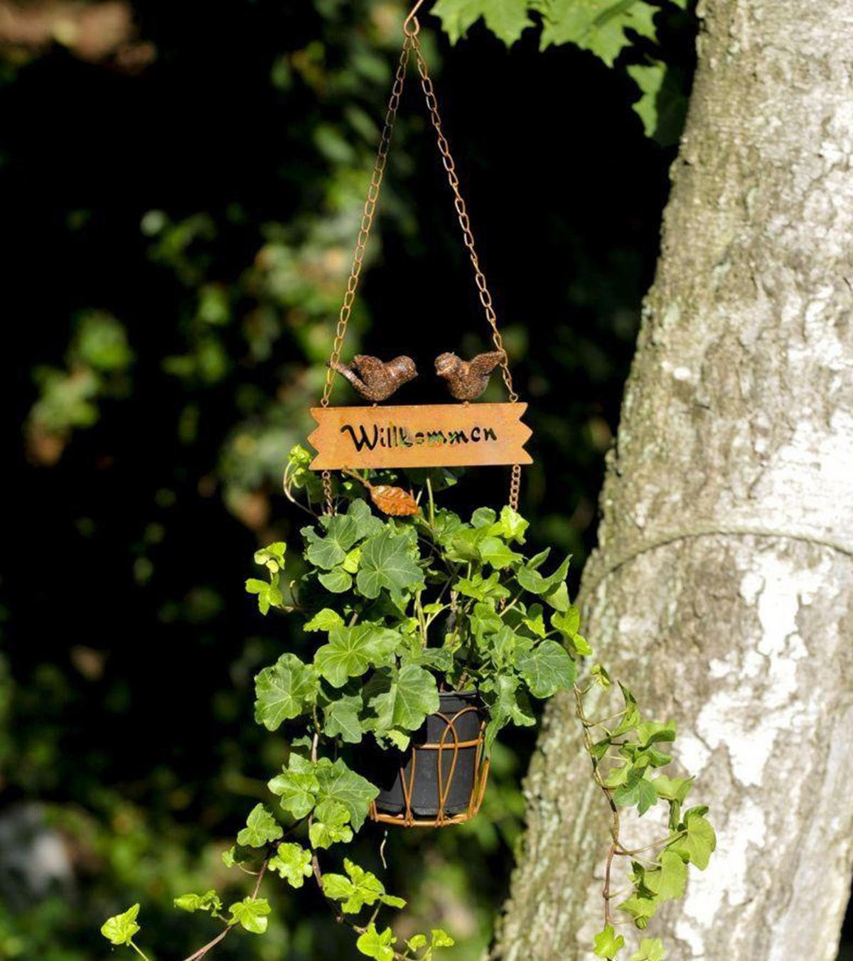 HÄNGER Pflanzhänger Blumenampel mit Vögel "Willkommen" 70cm - Braun, Metall (19/70/19cm)