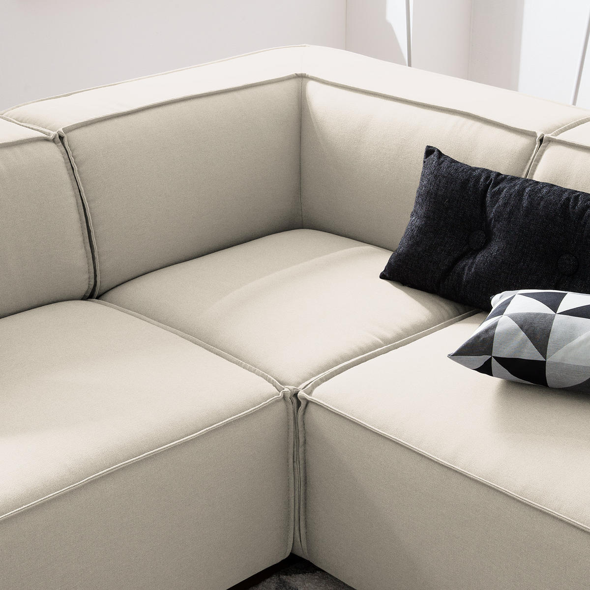 ECKSOFA mit Ottomane - Schwarz/Weiß, Kunststoff/Textil (260/234cm) - home24