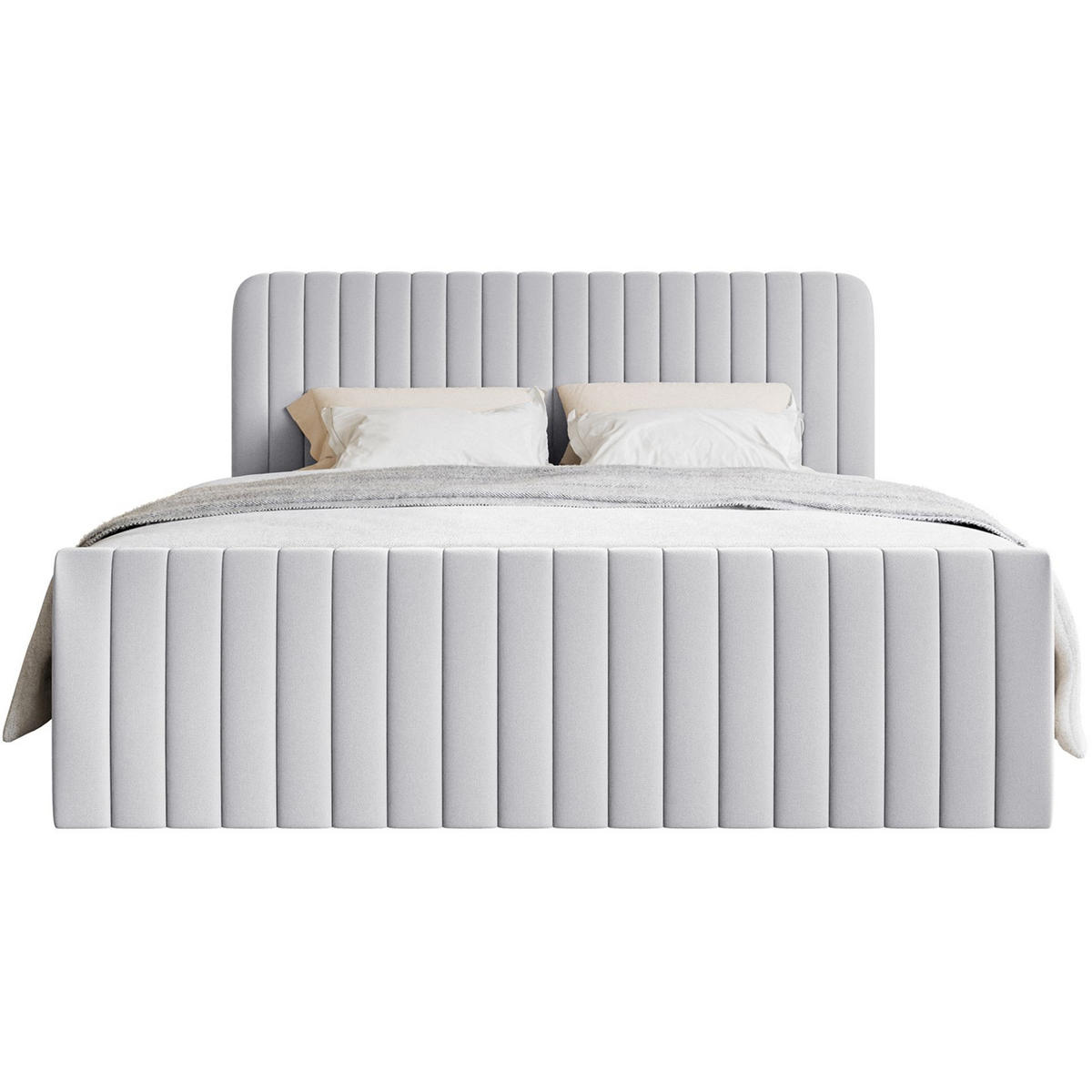 BOXBETT Saliano mit Topper und Chenille-Bezug Hellgrau, 140x200 cm - Hellgrau, Kunststoff/Textil (140/200cm) - Selsey