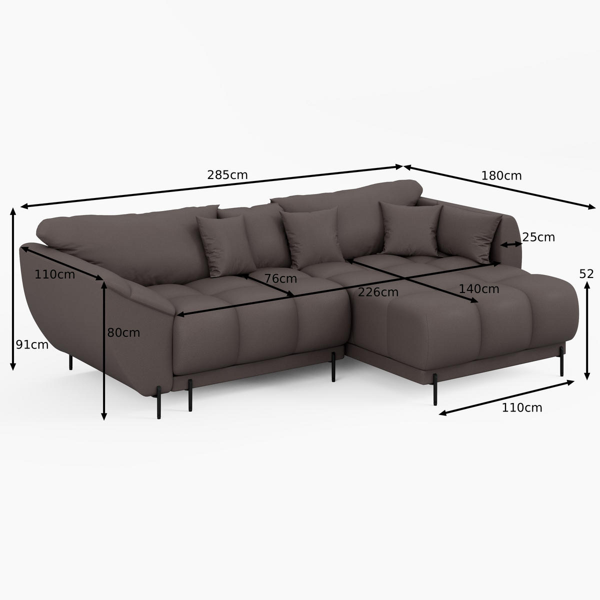 ECKSOFA LEGRO Rechts Schwarz Velours Pet Friendly L-Form Couch mit Schlaffunktion & Bettkasten - Schwarz, Holz (285/180cm) - Barchello
