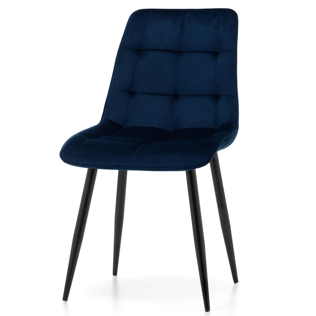 STUHL CHIC gespolsterter mit Steppung - marine blau - Samt Velours - Schwarz/Dunkelblau, Metall (50/88/47cm) - NEW HOME