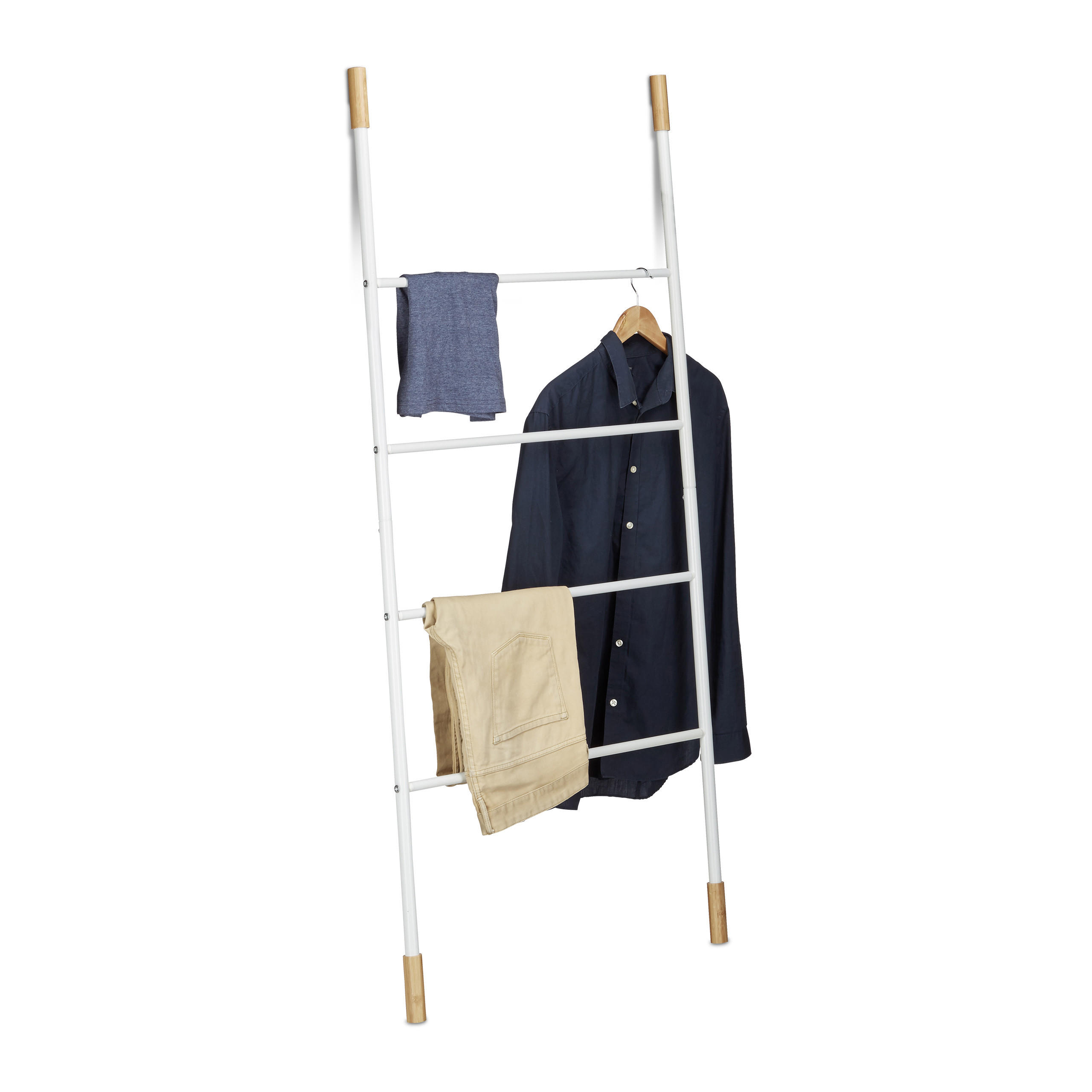 HANDDUKSSTEGE Vit 4 steg metall bambu 150 cm 150/69/2 cm
