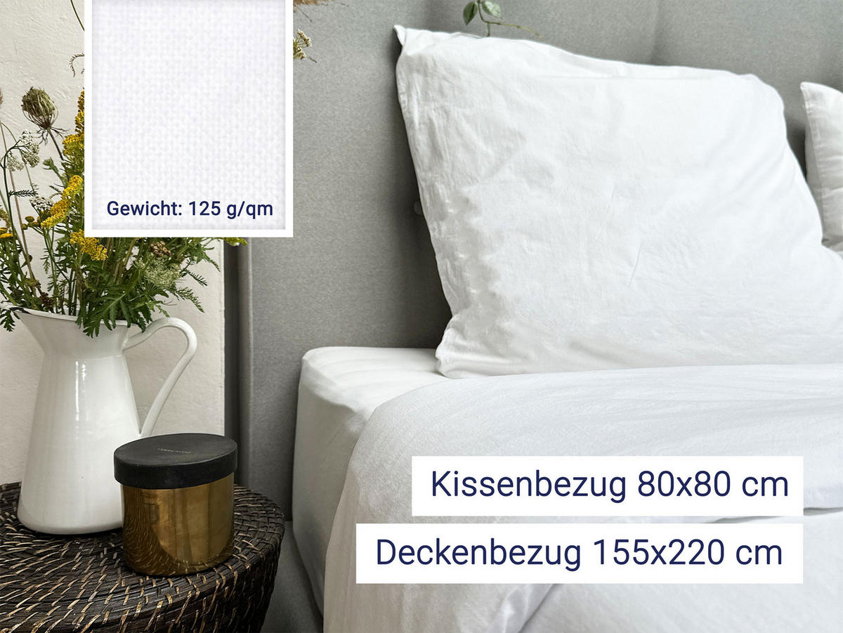 BETTWÄSCHE, 80x80+155x220 cm, 100% Baumwolle, Weiß - Weiß, Textil (155/220cm) - Zollner