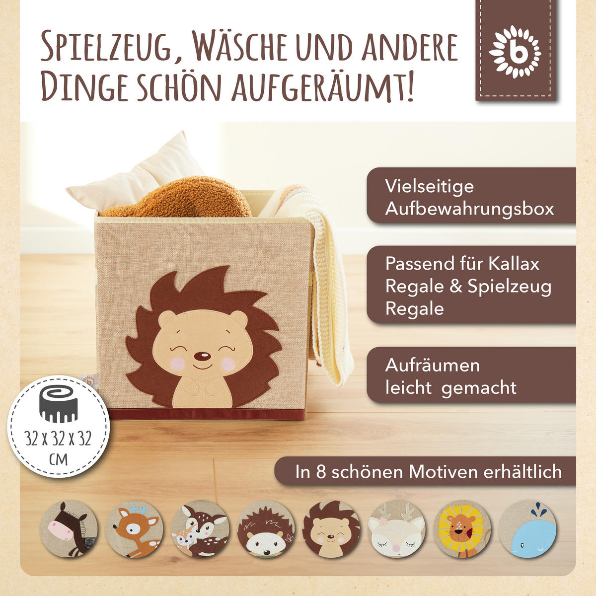 AUFBEWAHRUNGSBOX Kinder Igel Piksi - Sandfarben/Beige, Textil (33/33cm) - Bieco Spielwaren