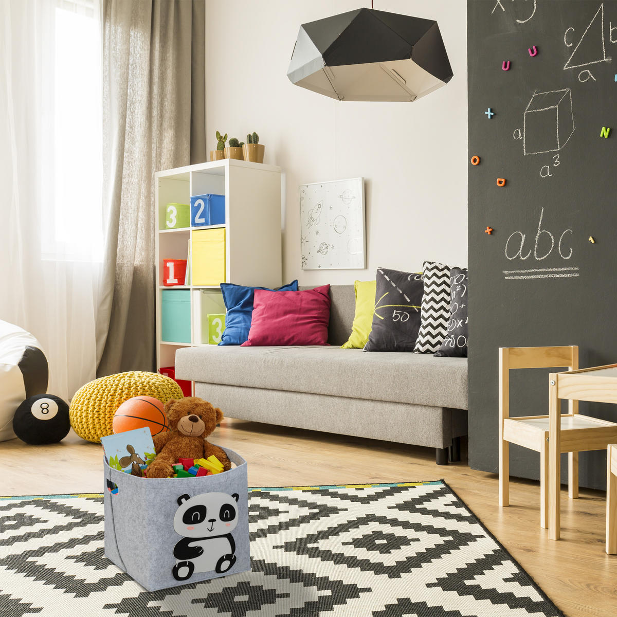 KOŠ Šedá plsť Panda skládací - různobarevná, textil (34/32cm) - Relaxdays
